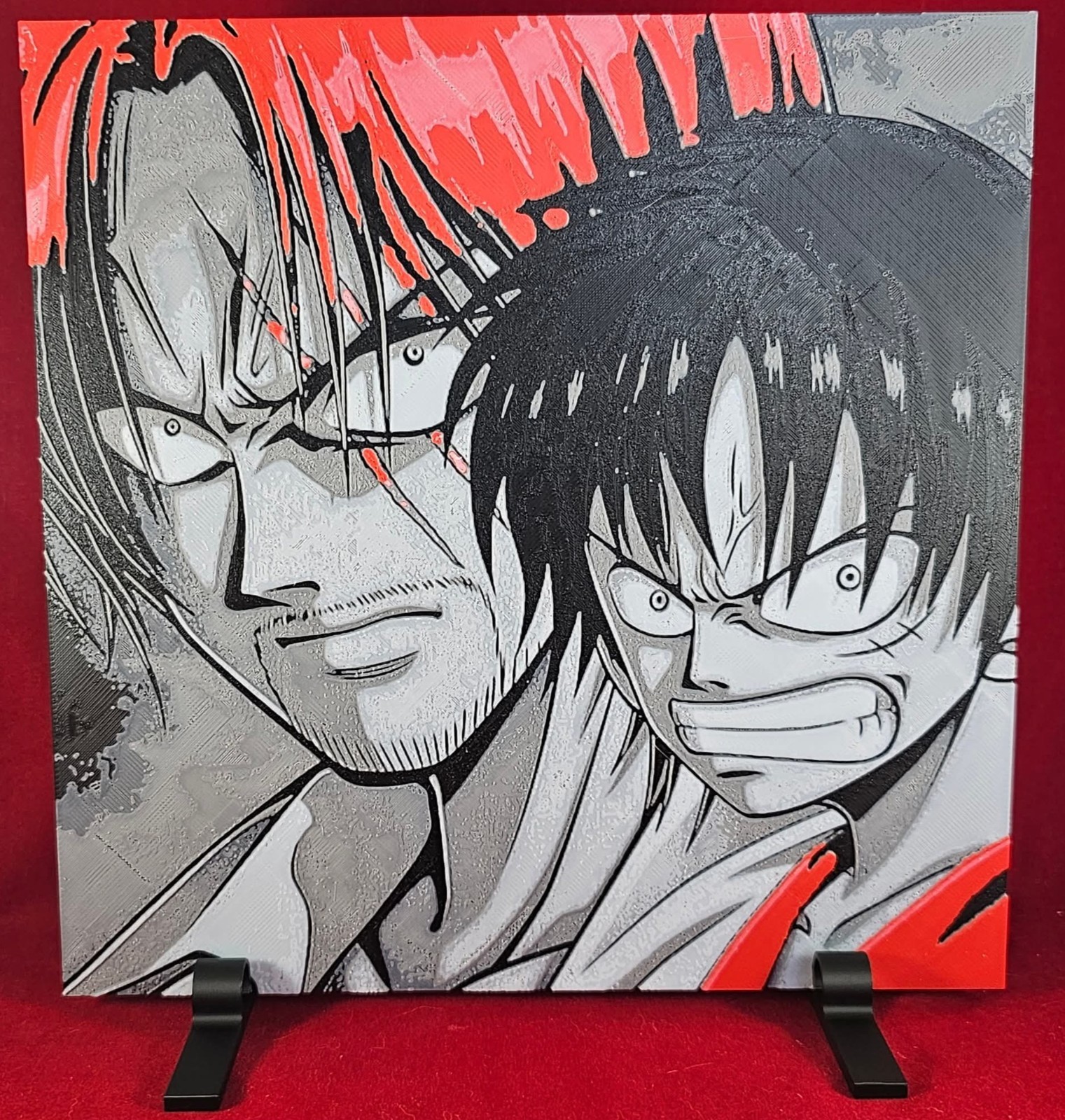 Epic Anime Duo 3D Wall Art 8×8 Red Black Print w Stand Decor Gift