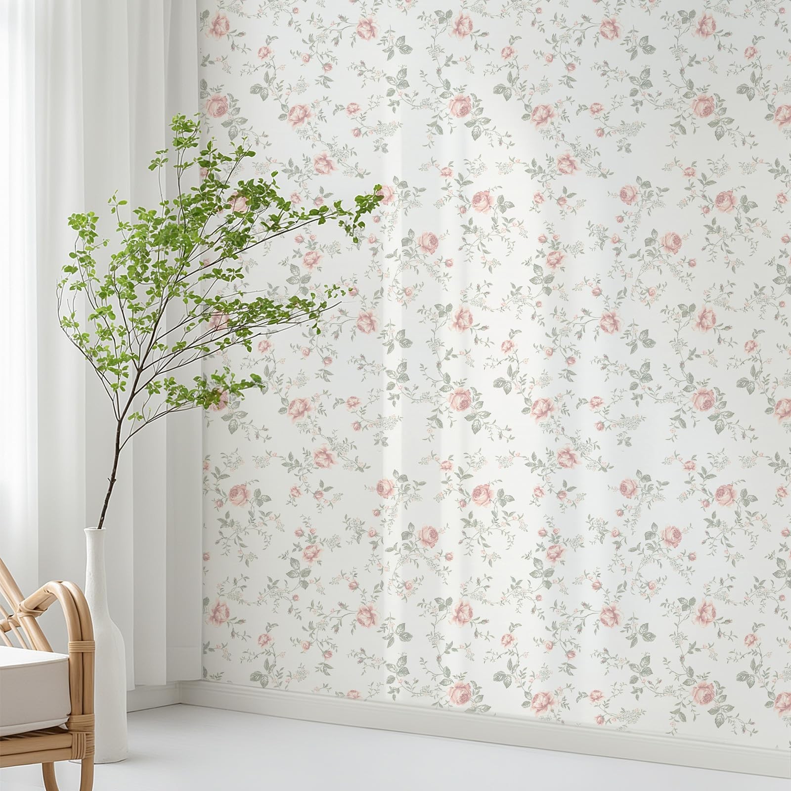 Floral Peel and Stick Wallpaper Boho Rose Flower Beige Contact Paper Removabl…