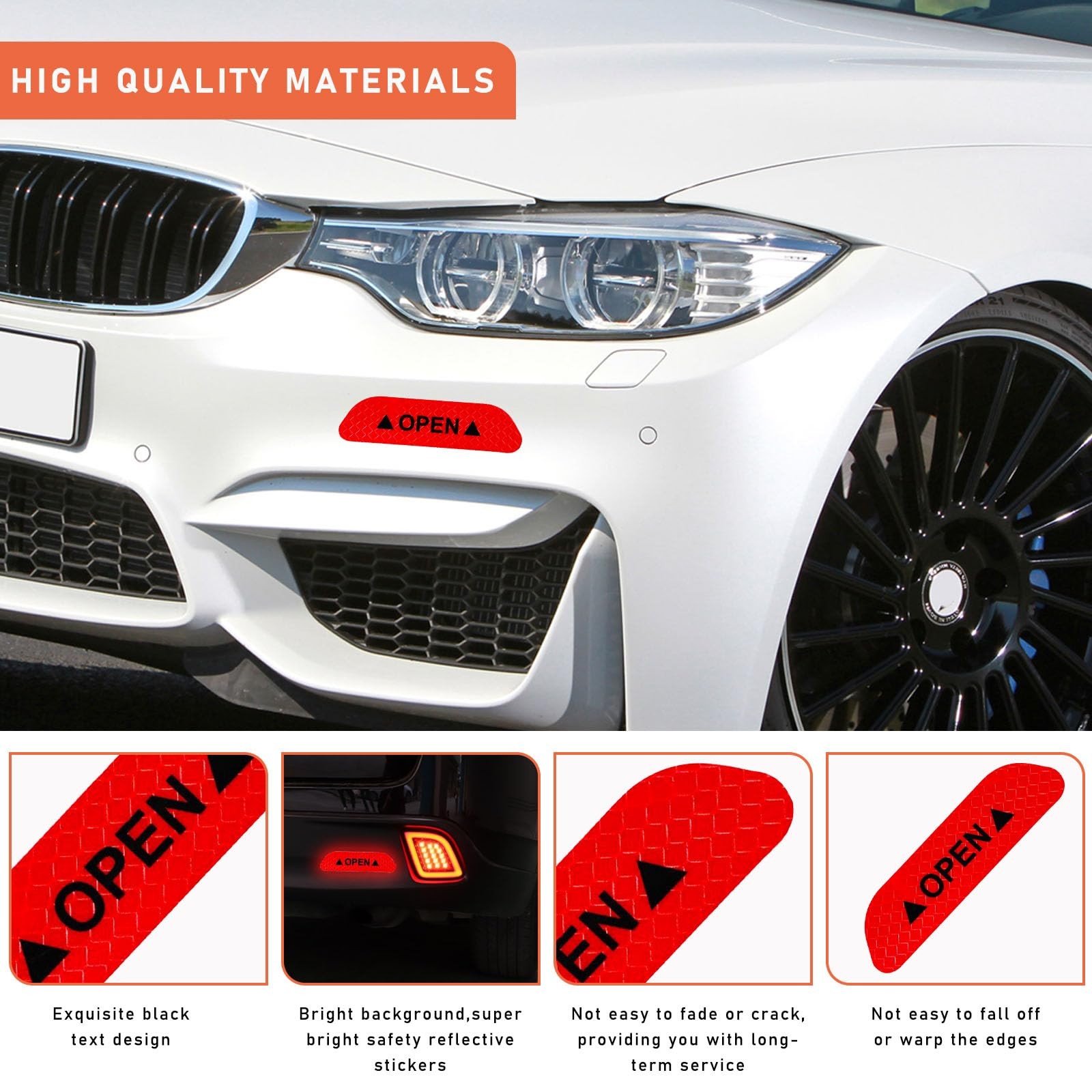 4Pcs Car Door Open Reflective Stickers Night Visibility Warning Protective Strip