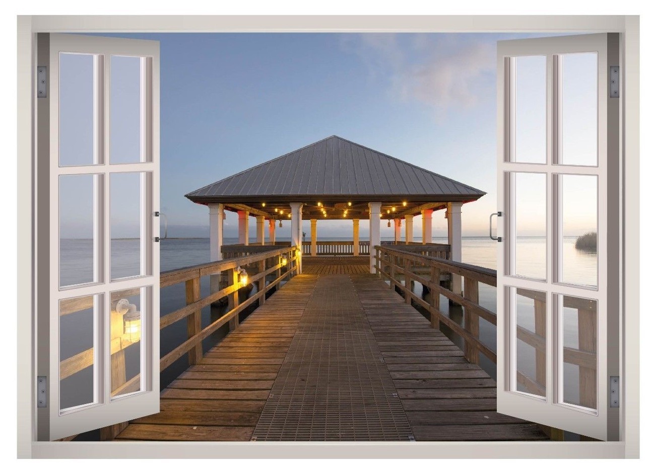 Beach Pier View Window 3D Wall Decal Art Mural Home Decor Canvas Vinyl W163