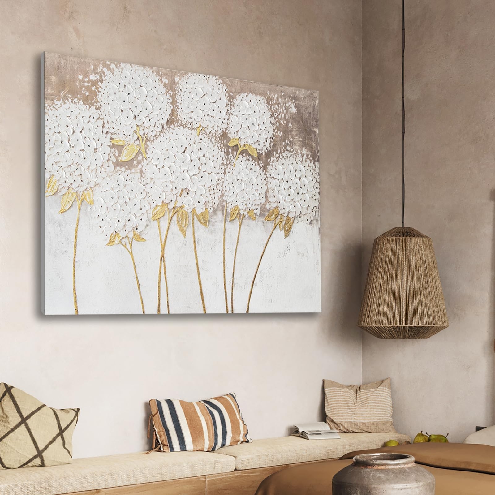 JolyWell White Hydrangea Flower Wall Art, hand-painted Large Canvas Wall Art …