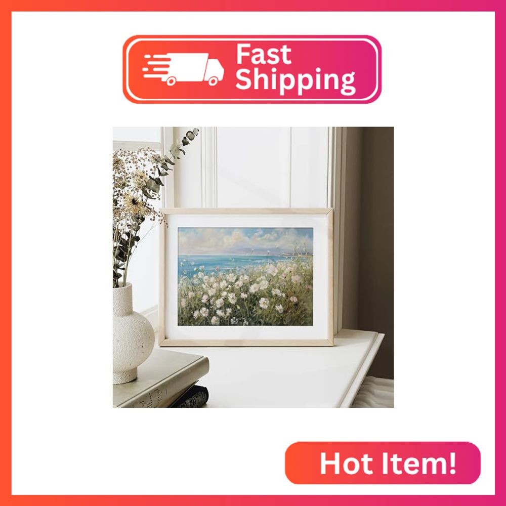 XOCUUI Vintage Farmhouse Canvas Wall Art – Wildflower Field Landscape Painting,