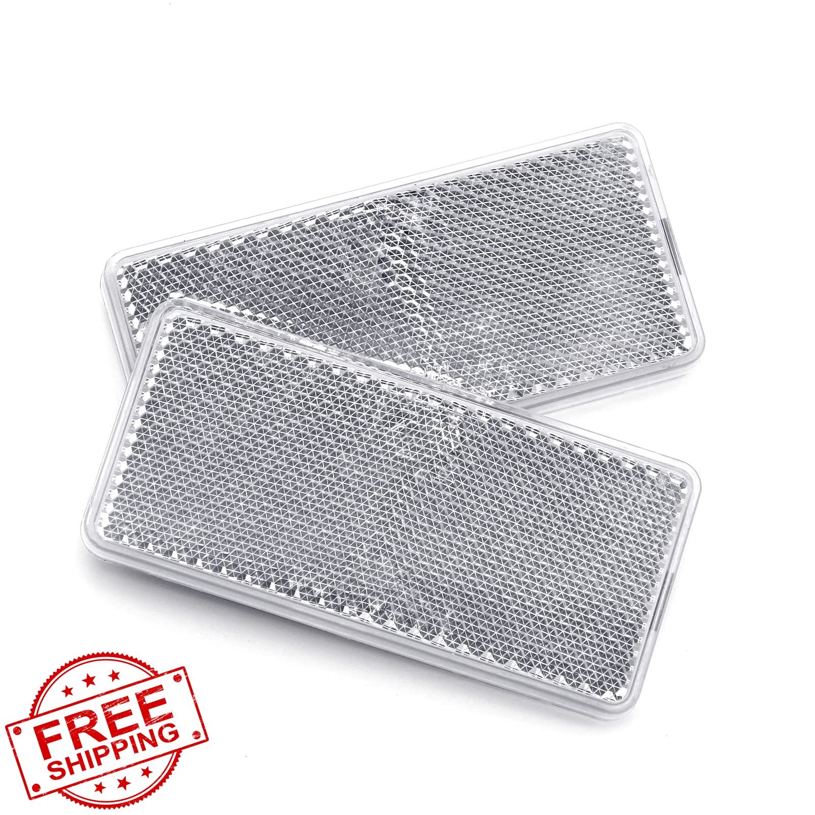 2pc White Rectangular Stick-on Reflector Sticker 3.70 x 1.73 in