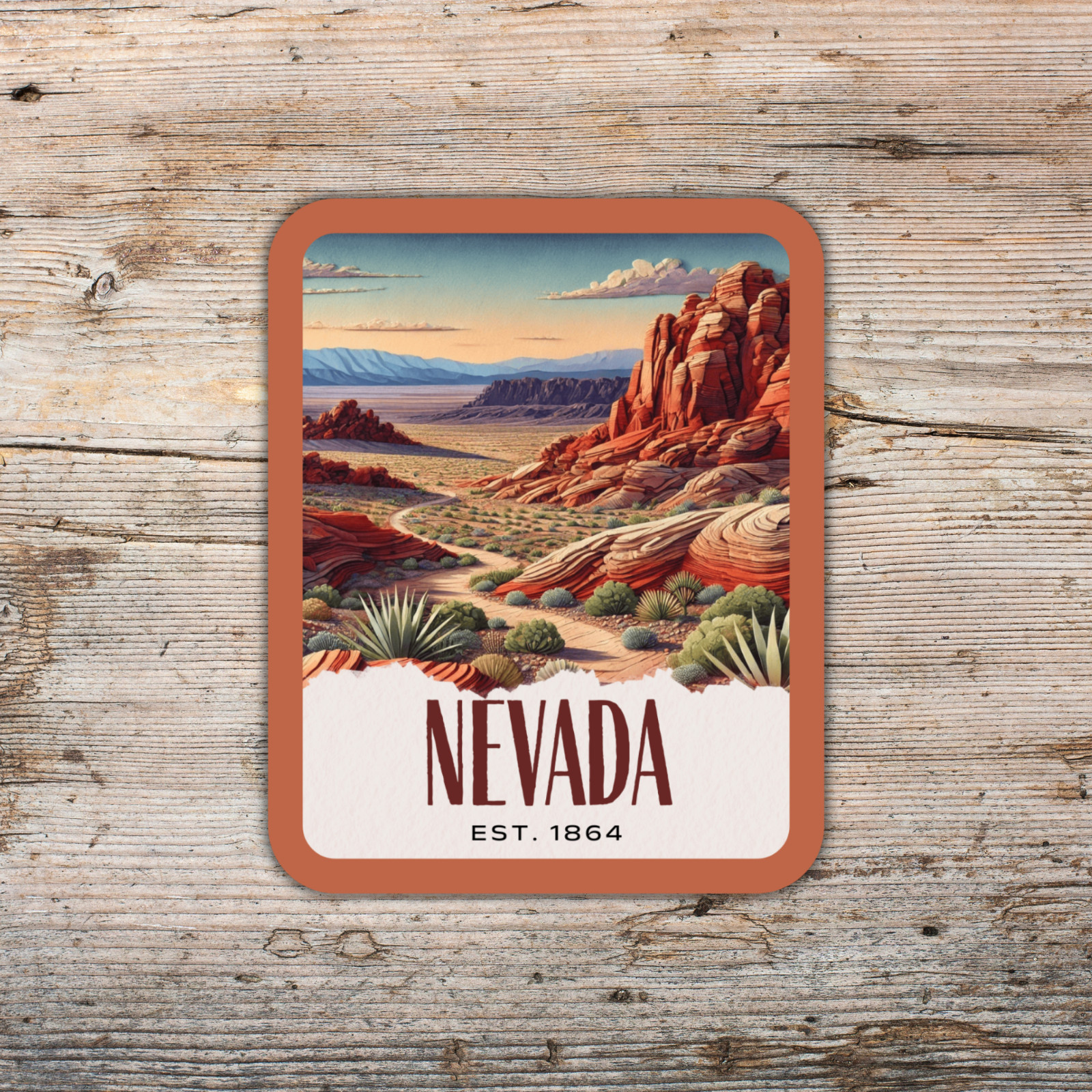 Nevada State Sticker, Paper Collage Look, Valley Of Fire State Park Vinyl Decal