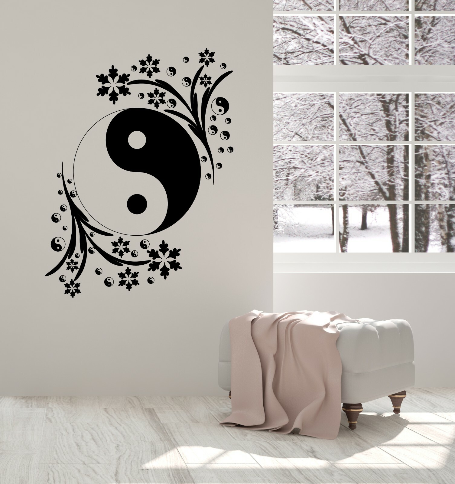 Vinyl Wall Decal Black White Yin Yang Circle Symbol Yoga Studio Sticker (n1430)