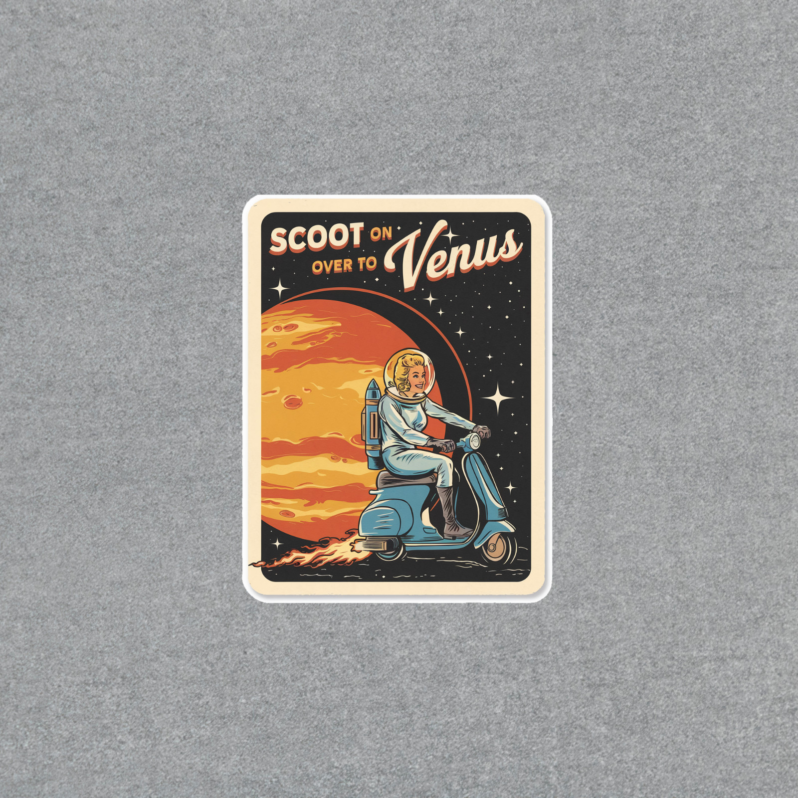 Retro Scoot to Venus Sticker – Vintage Space Scooter Travel Decal for Laptops #3
