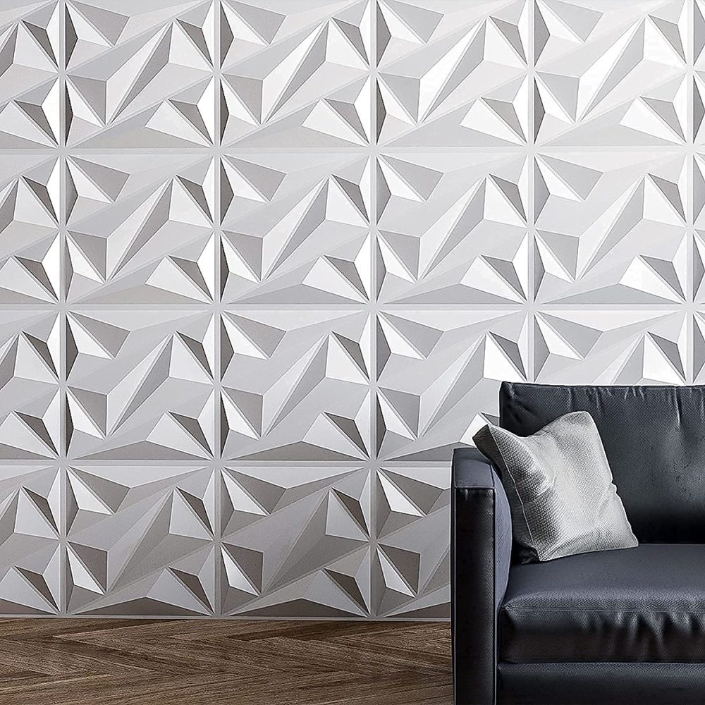 12pcs 3D Wall Panels Decorative Wall Boards 30cm*30cm Square PVC Panels White