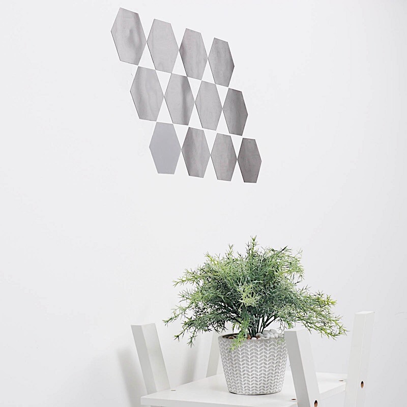 Hexagon 12 Silver 7″ MIRROR STICKERS Acrylic WALL DECALS Dorm Rooms Decorations
