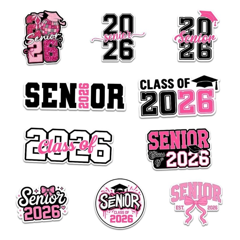 10PCS Class Of 2026 Themed Stickers Permanent PVC Material For Scrapbooks