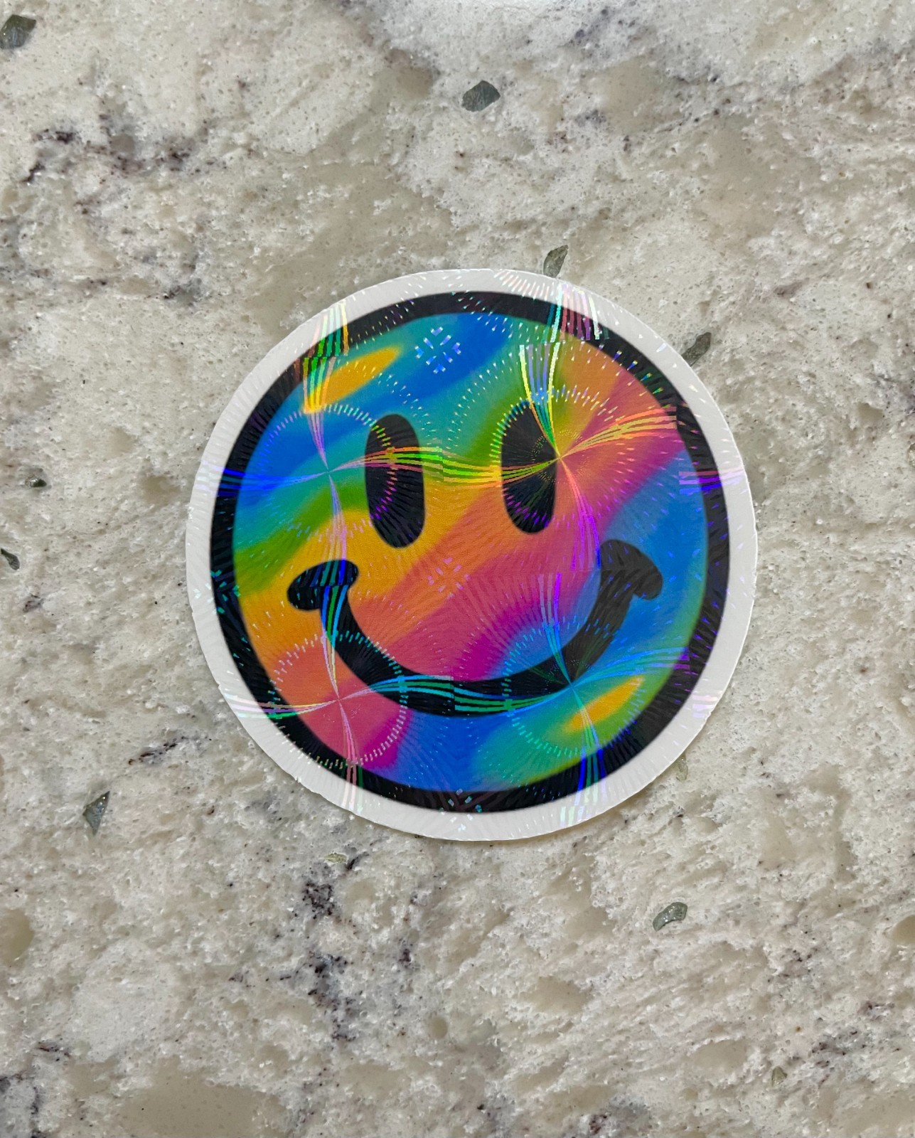 Rainbow Trippy Smiley Face Sticker l Gloss or Holographic Laminate l Waterproof