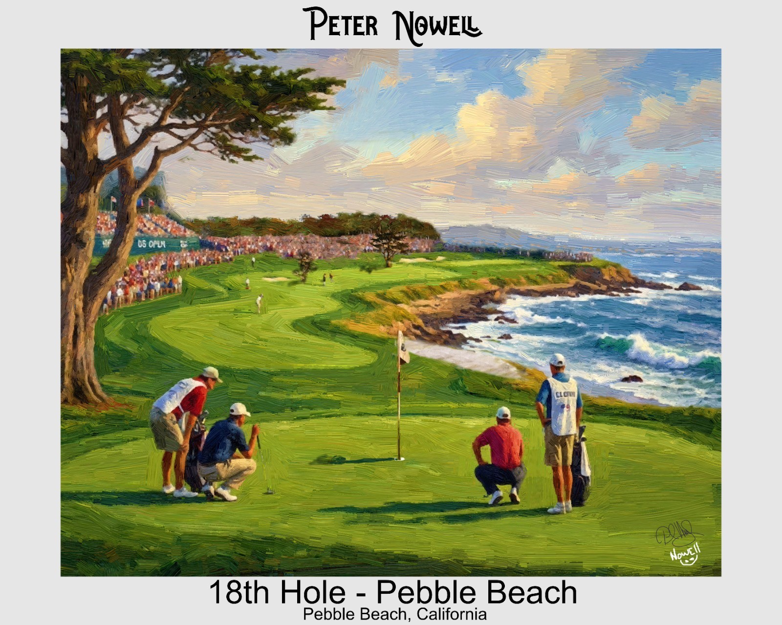 Pebble Beach Oil Painting 20×24″ 18th Hole U S Open Abstract Golf Art SN/LE