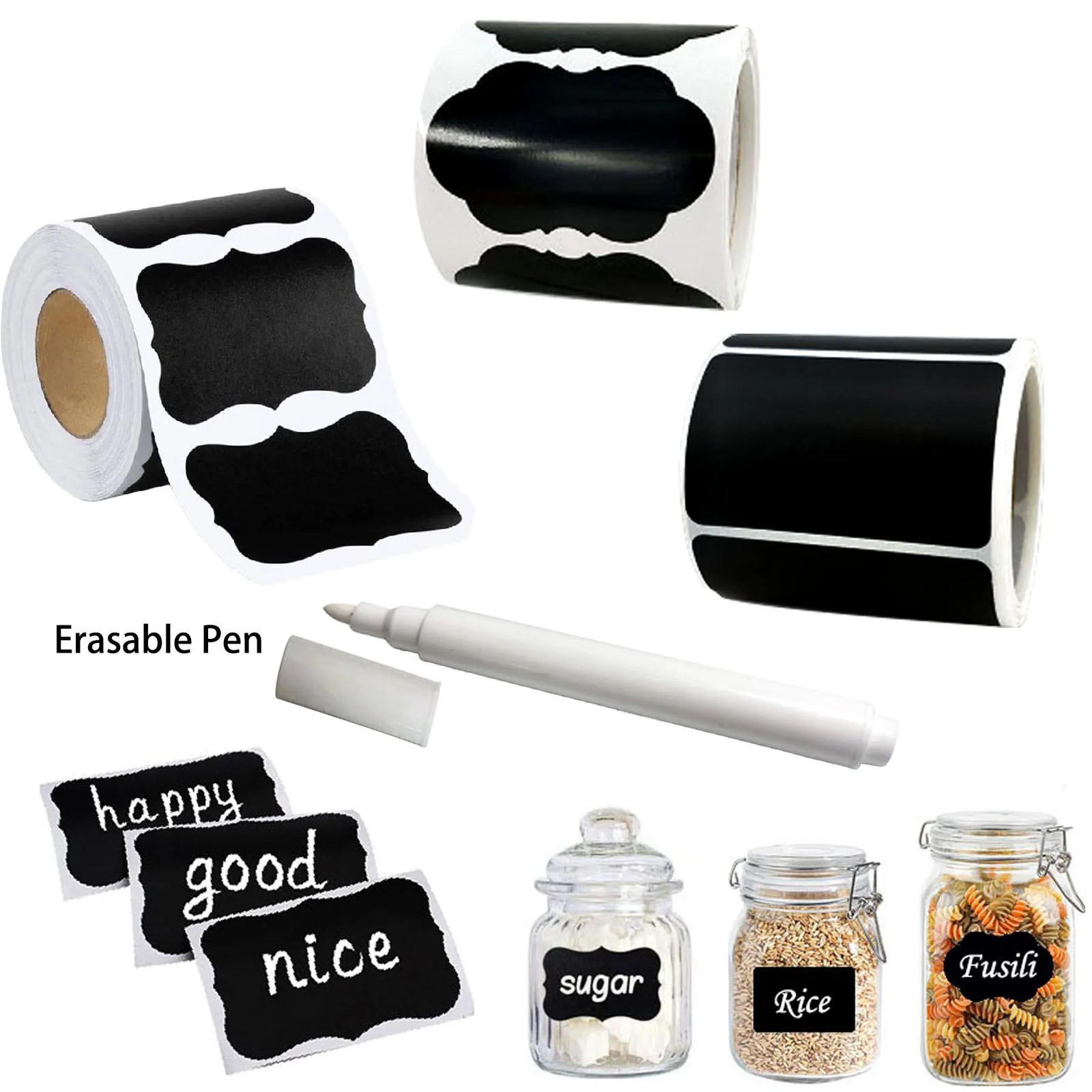 120Pcs/Roll 3 Styles Removable Blackboard Stickers with Erasable Pen Waterproof