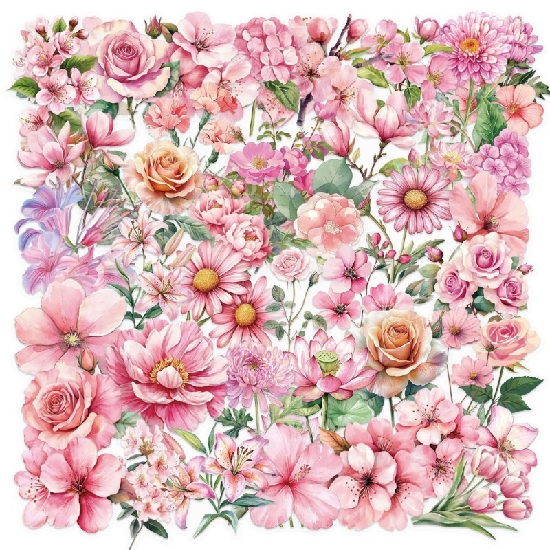 50 Sheets Adhesive Sticker Clear Laptop Sticker Decorative Sticker Flower Decal