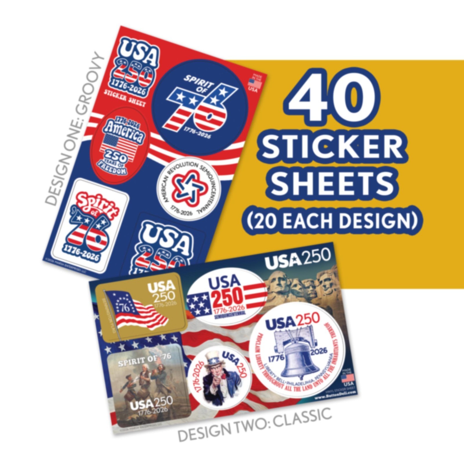 USA America Sticker Sheets – 2 Designs – America, Semiquincentennial 250 Freedom