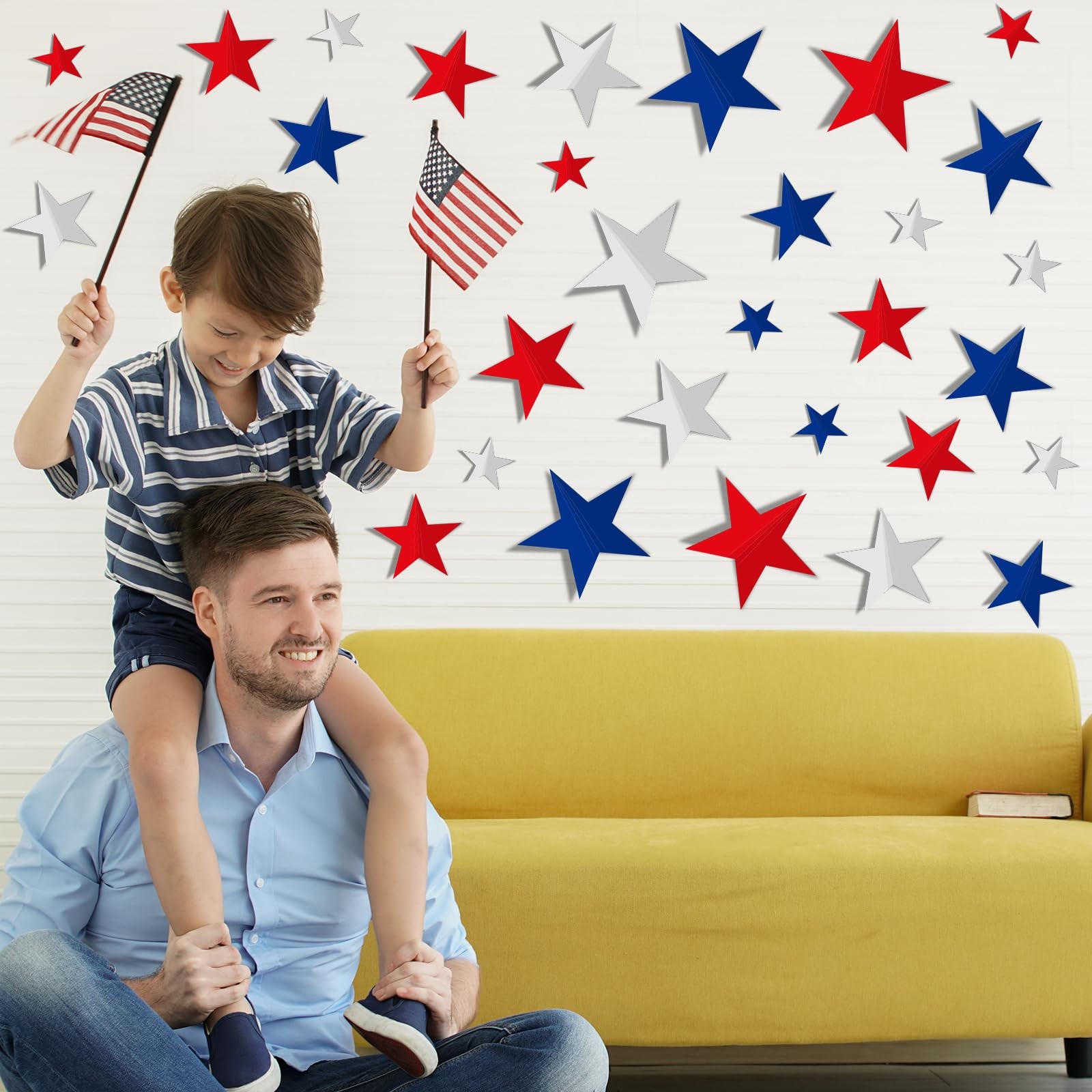 72Pcs 3D Patriotic Wall Stickers Red Blue White Star Window Decals 4th of July