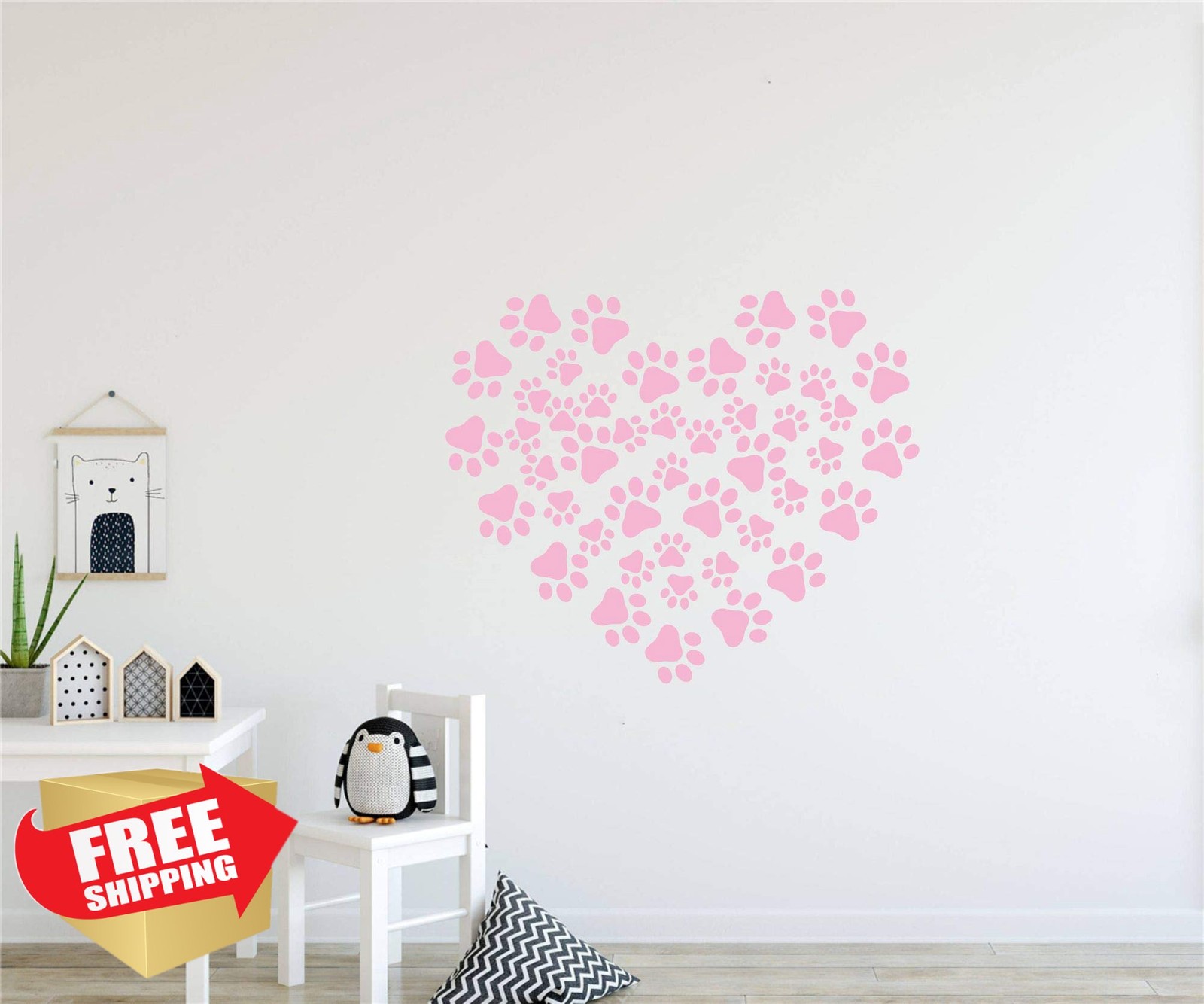 Dog Paw Wall Decals Soft Pink 49pc Vinyl Animal Footprint Nursery Decor