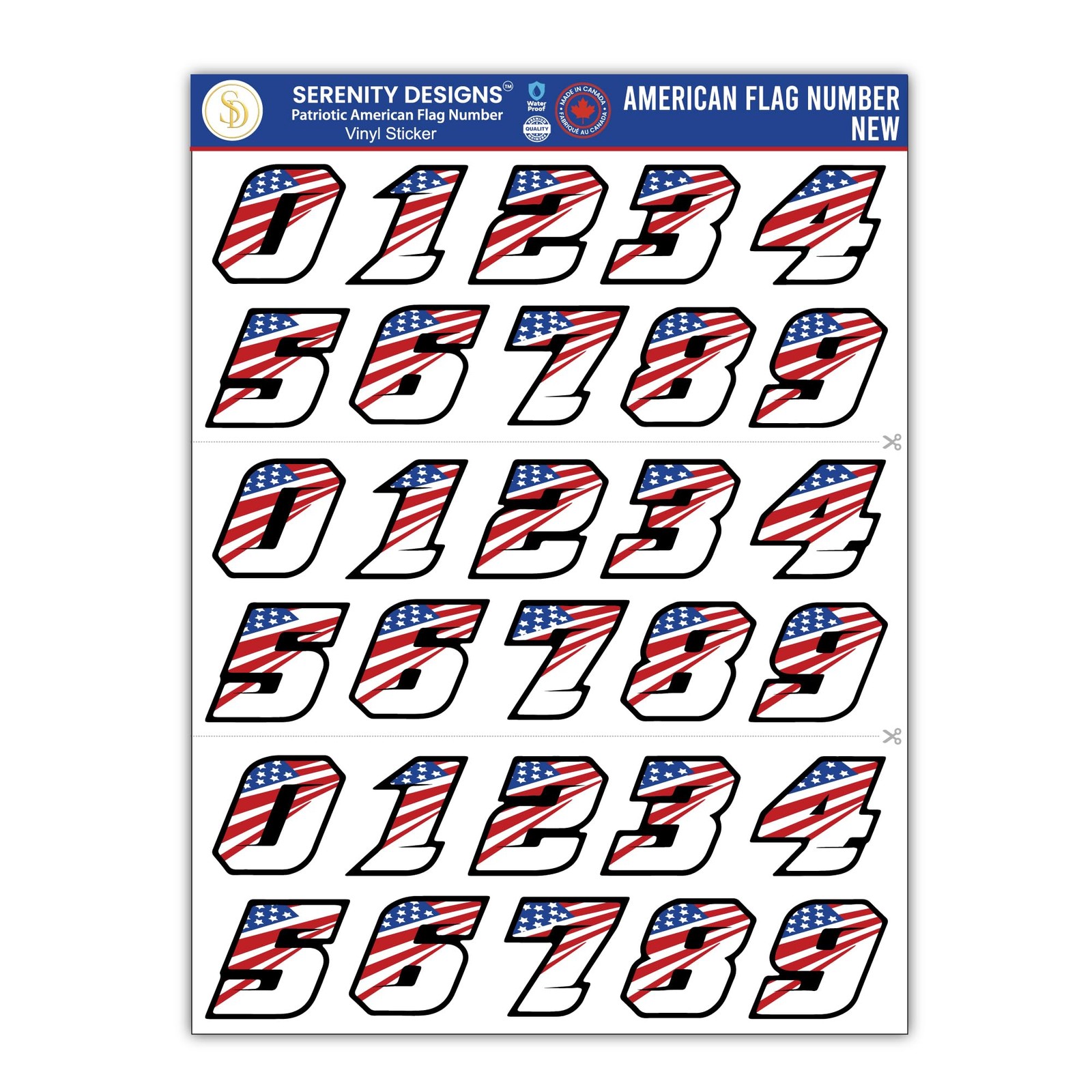 Patriotic USA Number Stickers for Helmets & Mailboxes – Waterproof Vinyl Decals