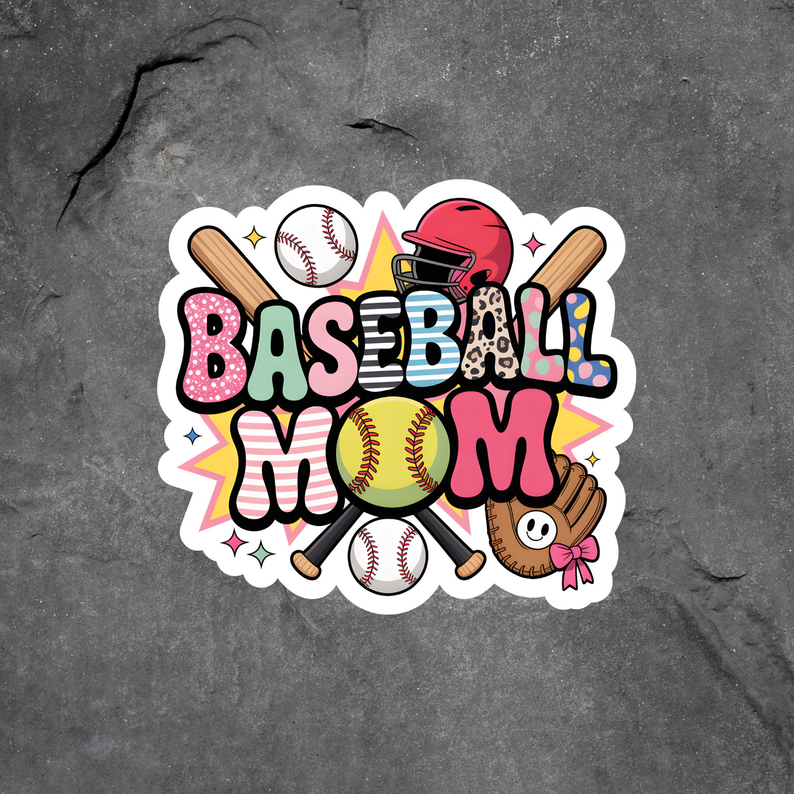 Baseball Mom sticker vinyl decal colorful bat ball helmet glove cute gift