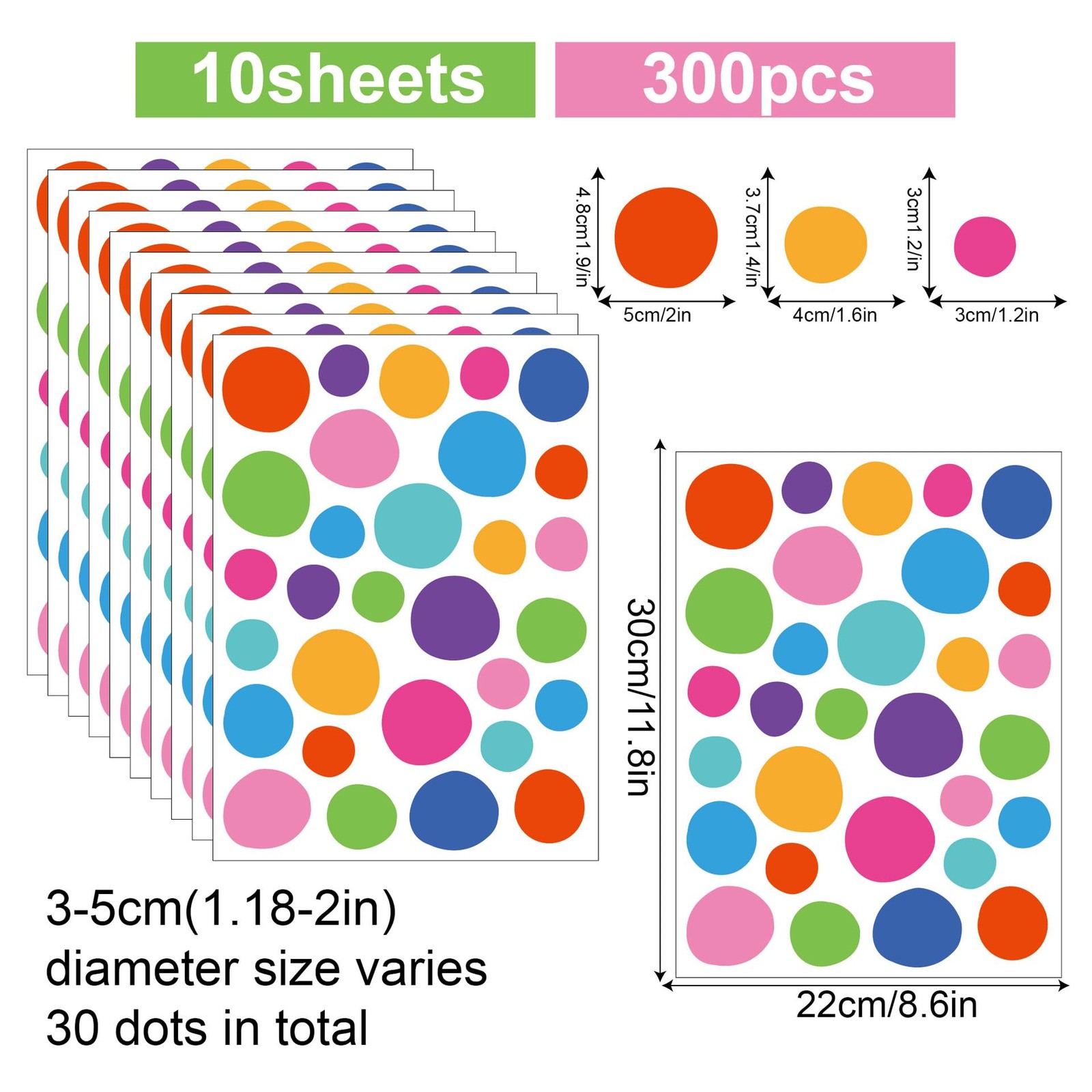 10 Sheets Polka Dot Wall Decals Irregular Colorful Dots Wall Stickers Peel an…