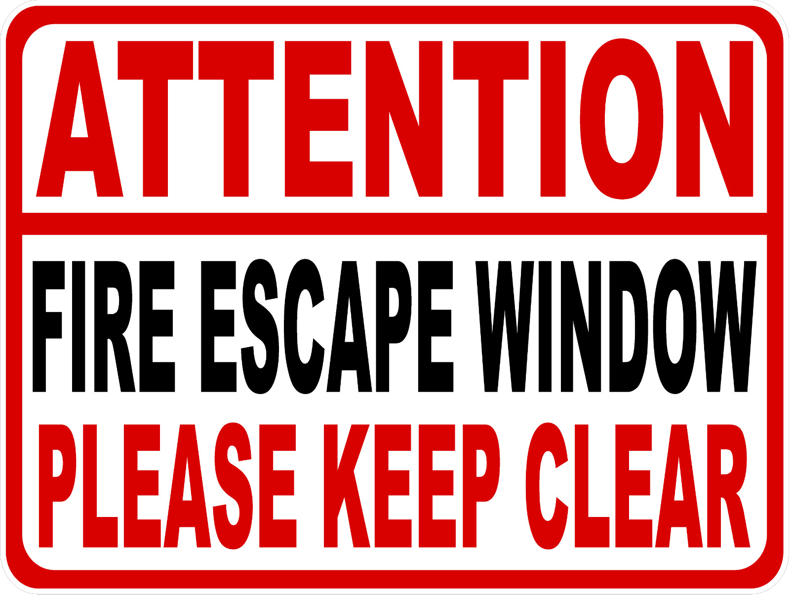 Attention Fire Escape Window Please Keep Clear Decal Multi-Pack. Size Options