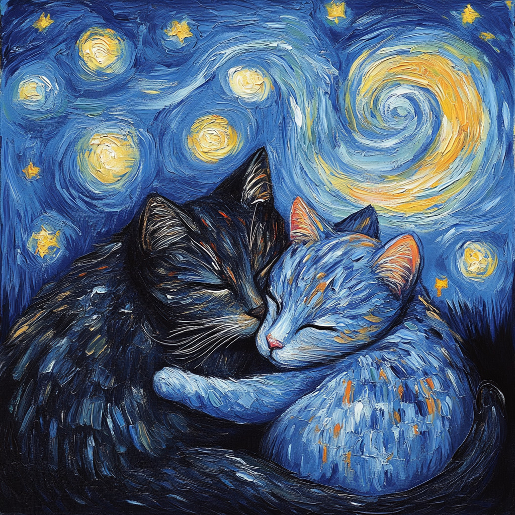 Starry Night Cats In Love Wall Decal Sticker 18X18cm Large