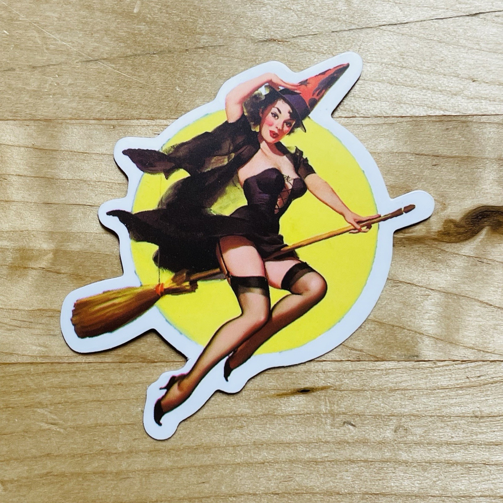 2.25″ Sexy Witch Pinup Girl Matte Vinyl Halloween Full Moon Sticker Decal