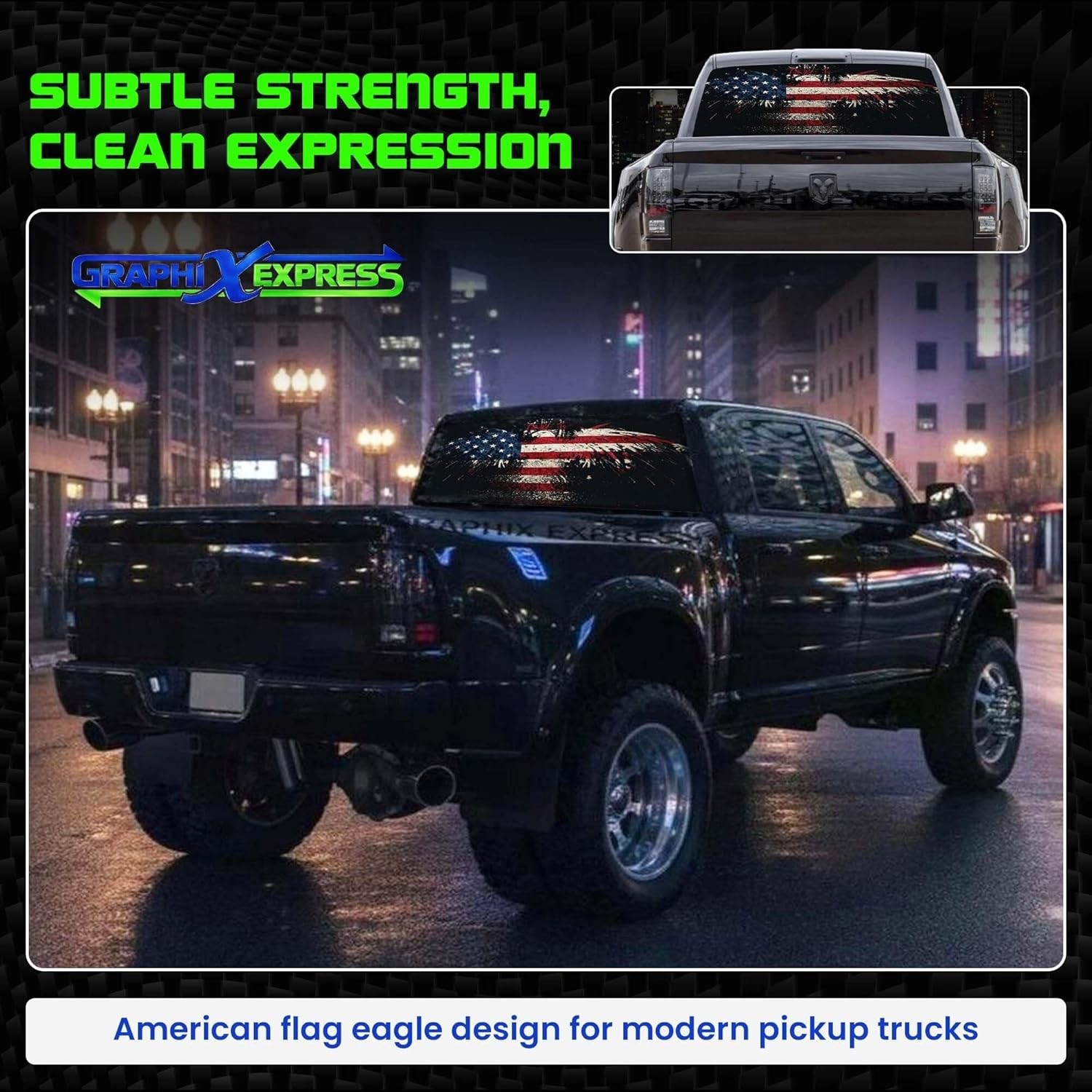 Truck Back Window Graphics – Bald Eagle American Flag Decal (P546) – USA Flag