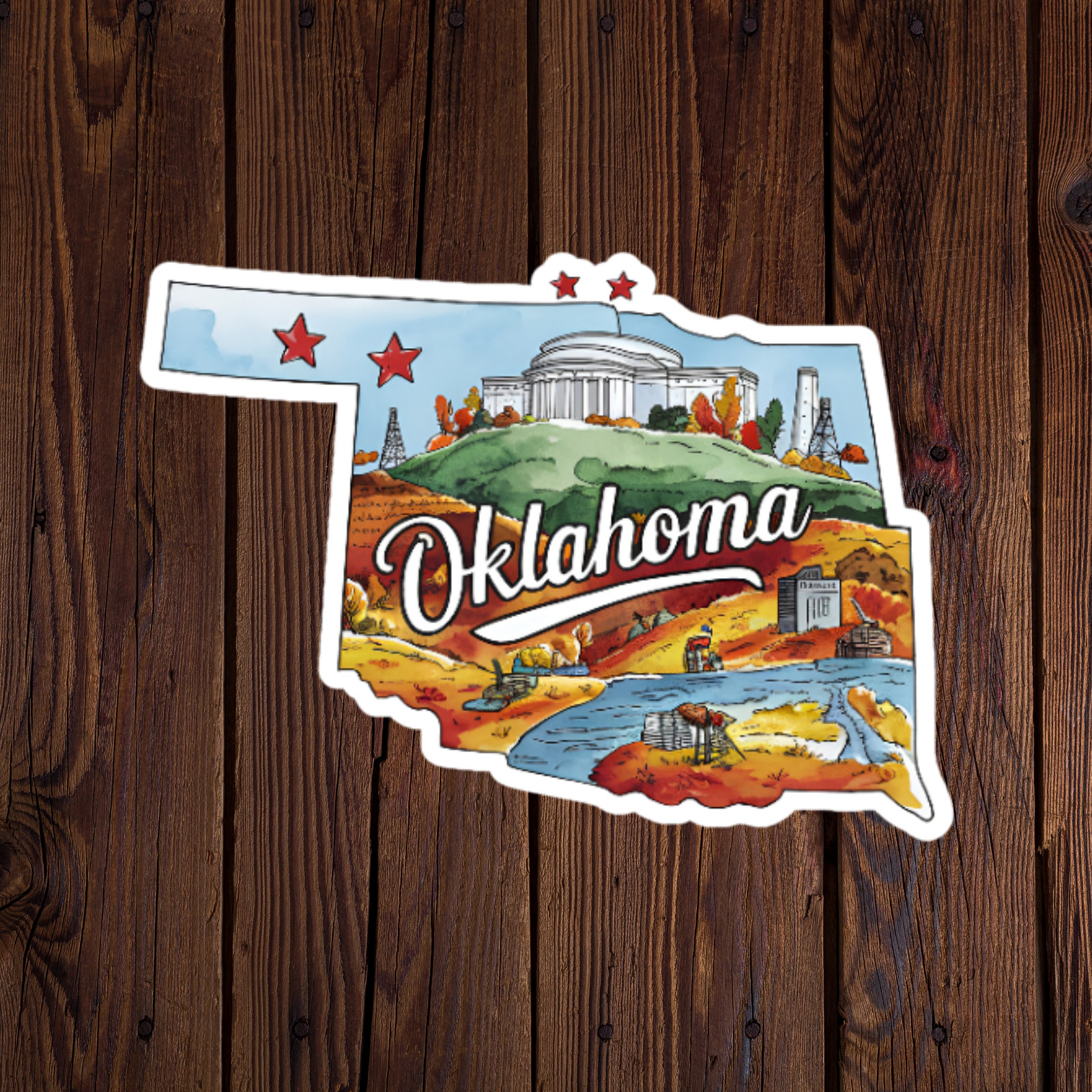 Oklahoma Sticker Vinyl Decal State Shape Vintage Landmark Scenic Art
