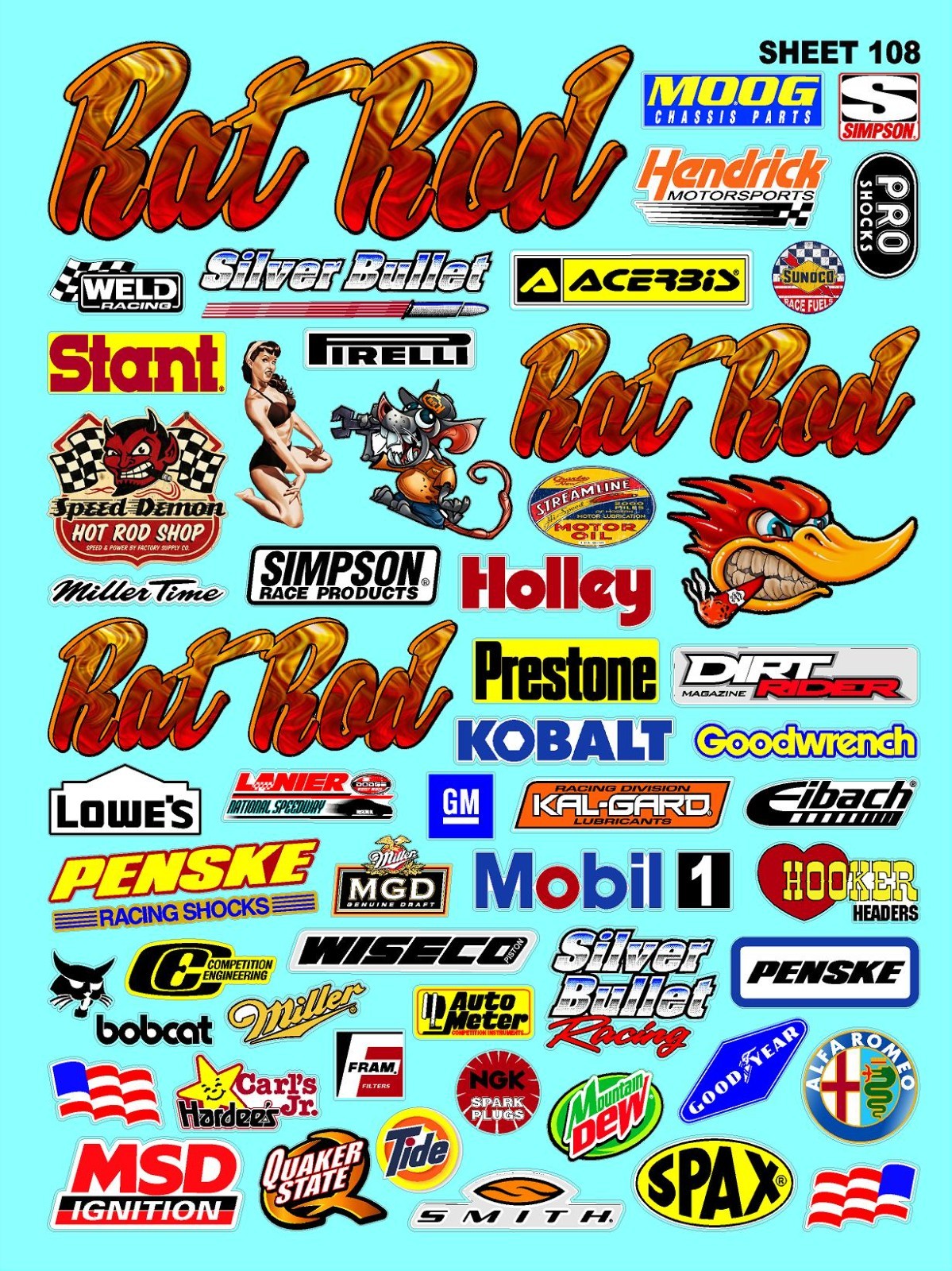 White Vinyl Sticker Sheet 108 ratrodf1-R/c Model Decal fits 1/24-1/16 Scale CUT