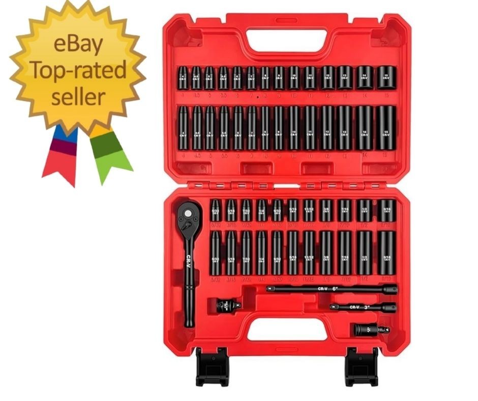 1/4″ Drive Impact Socket Set, 55 Piece, Sae/Metric, Deep/Shallow, Cr-V Steel, 6