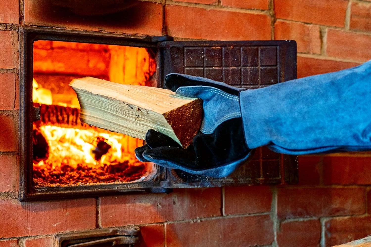 Fireplace Gloves Fire Heat Resistant: Grey 16IN 662℉- Fireproof Leather for Fi