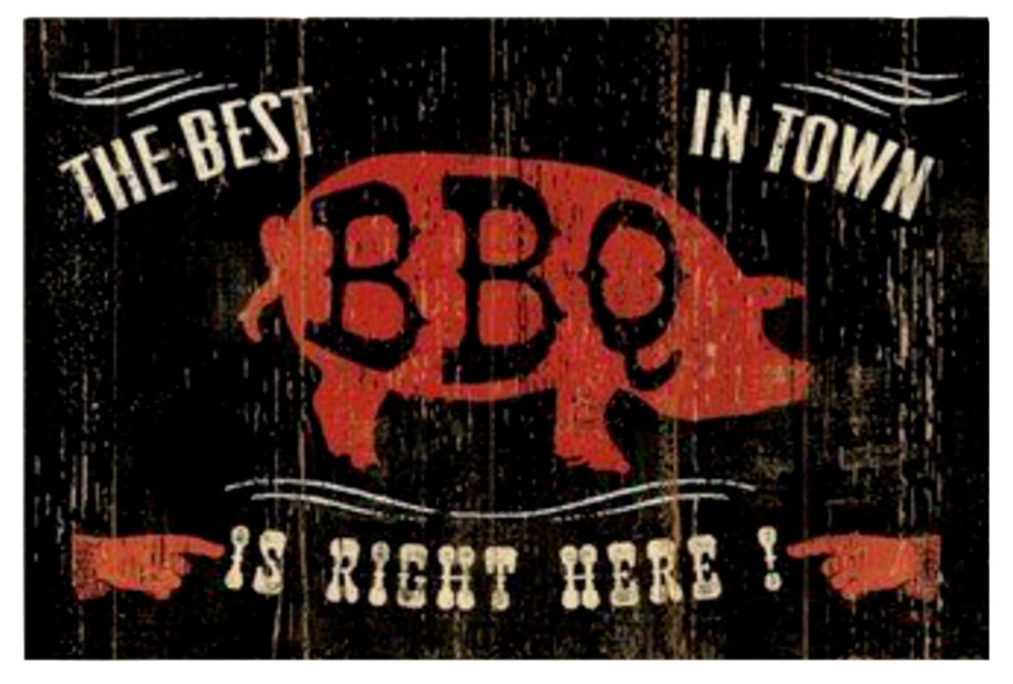 BBQ – Vintage Que Sign – Vinyl Decal 4″ x 6″ Car Window Laptop Cup Tumbler Bar