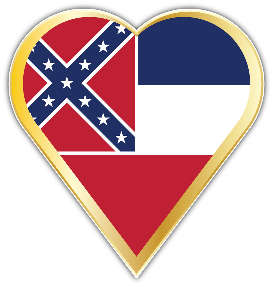 Mississippi USA State Seal Heart Car Bumper Sticker Decal “SIZES”