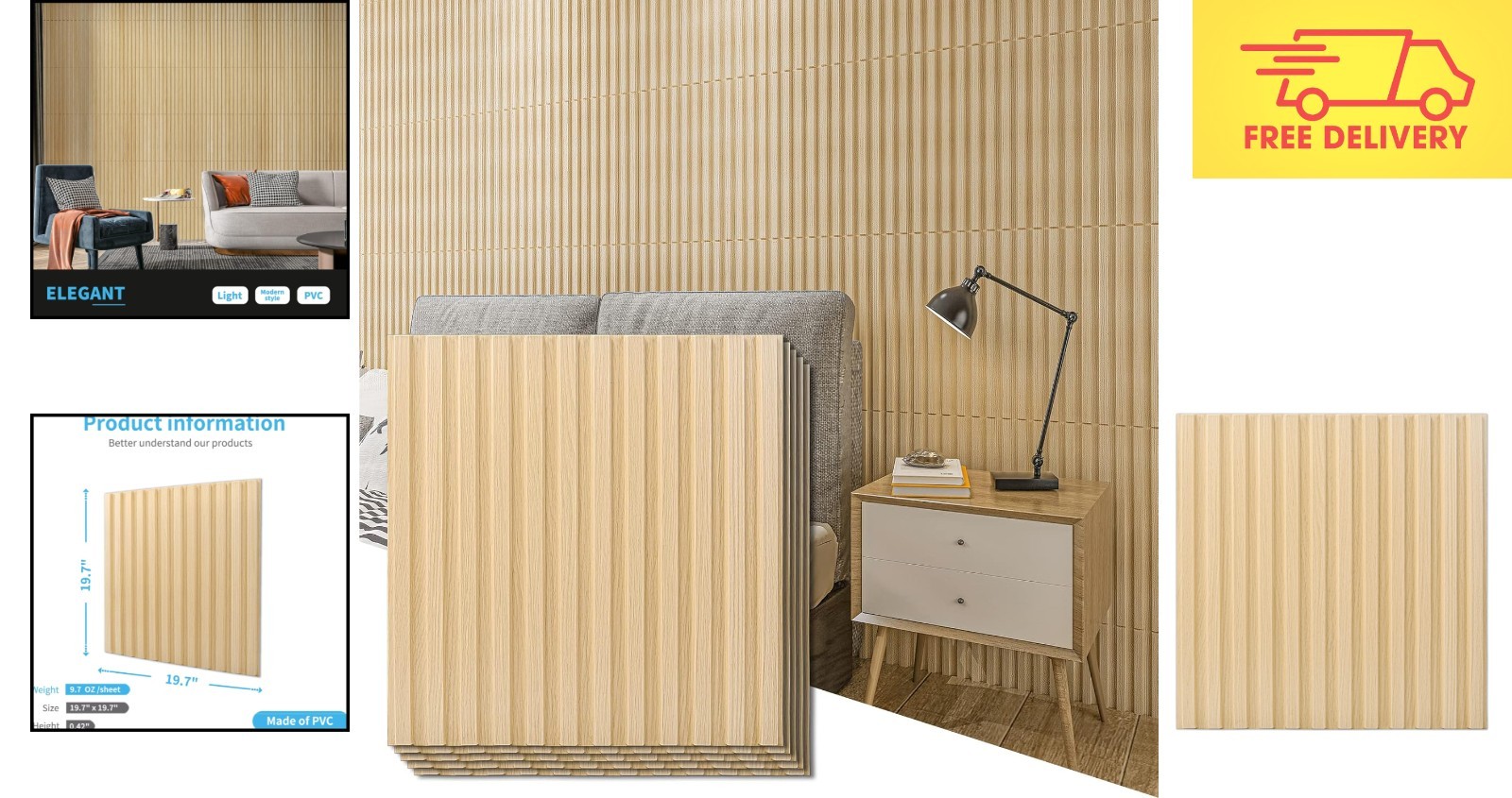 PVC Wall Panels – 3D Fluted Design | 12 Pack Oak | Easy Install