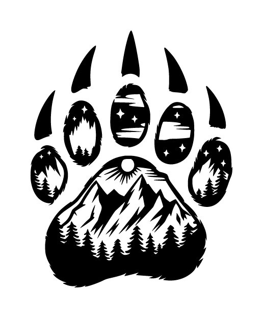Bear Track Mountain Scene Decal Sticker, Moon Stars Wilderness Wildlife Bear #02