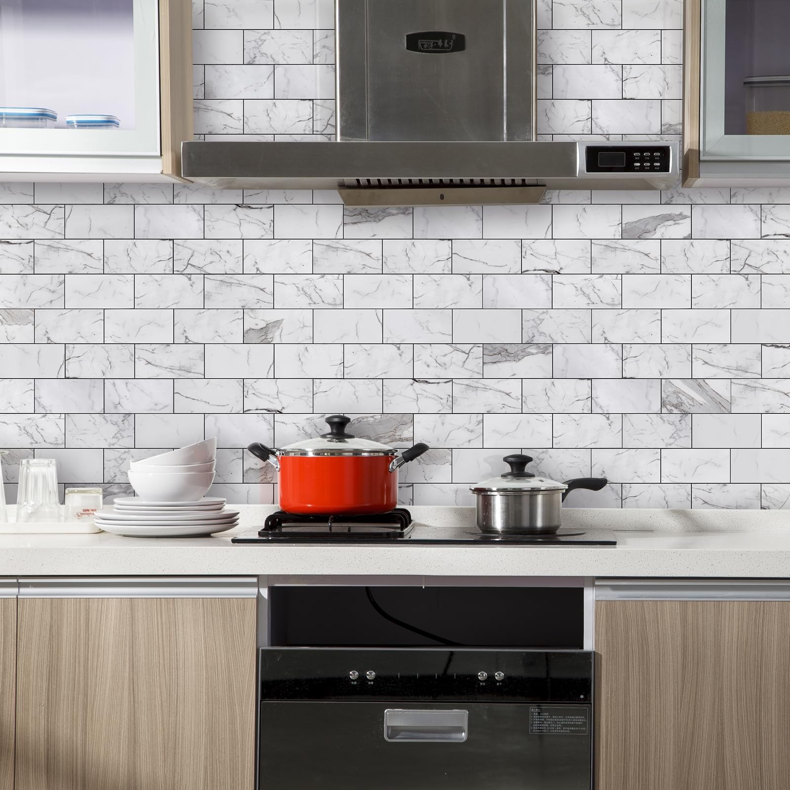 100Piece Glossy Statury White Peel and Stick Backsplash Tile,3”x6” PVC Subw…