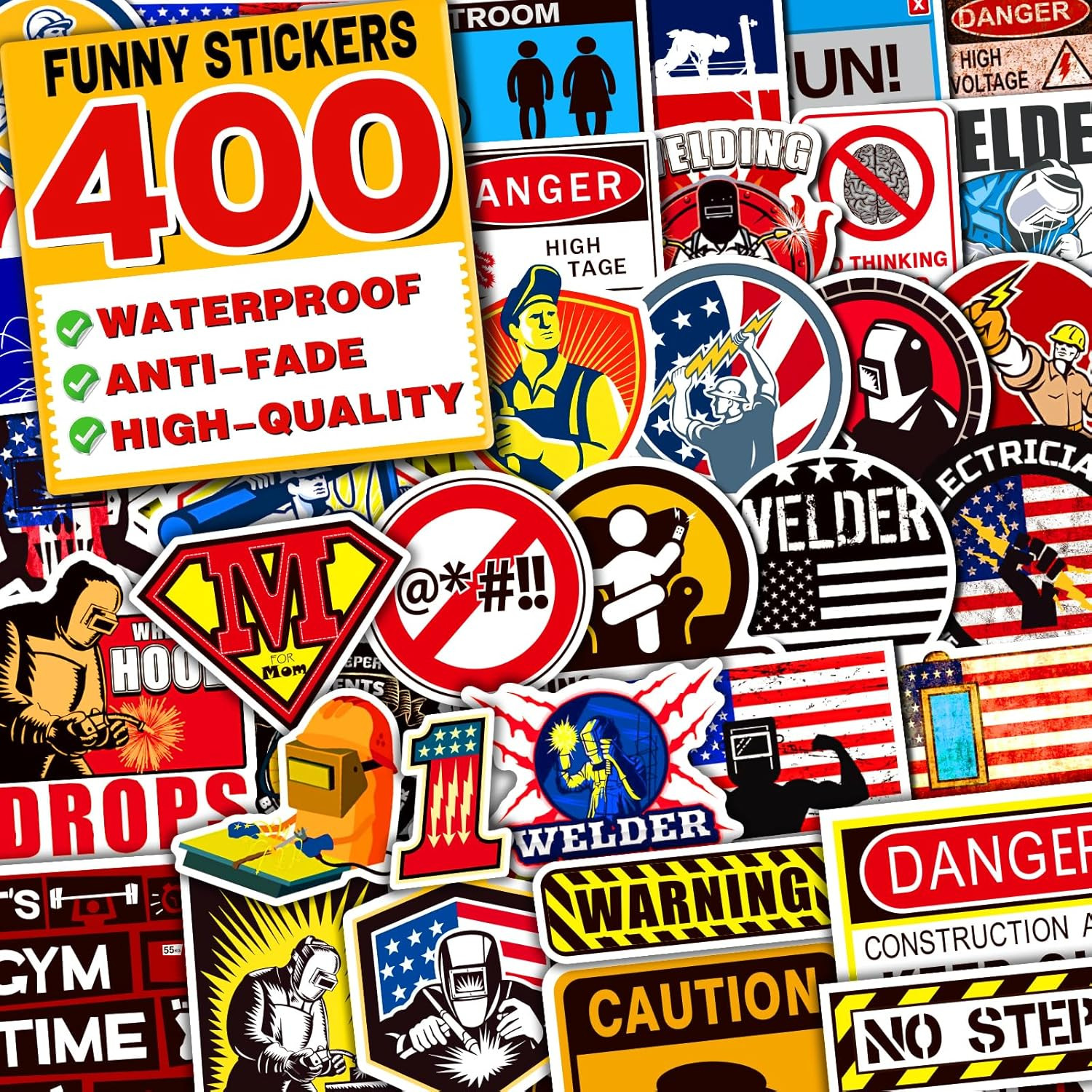 Funny Hard Hat Stickers for Men & Adults, 400 Pcs Blue Collar Stickers for Welde