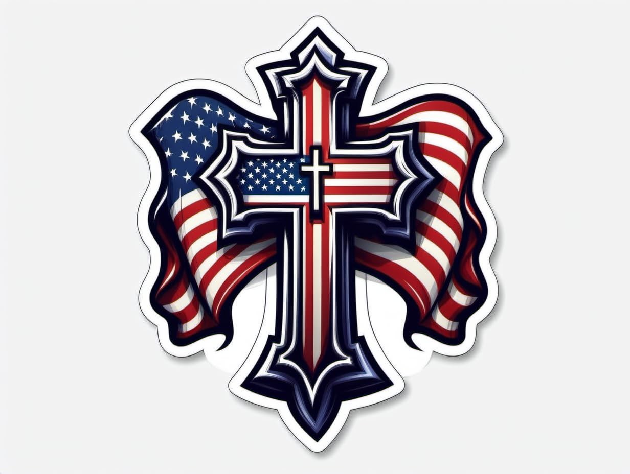 American Flag Cross Sticker 5 Inch – Christian Patriotic Vinyl Decal Waterpro…