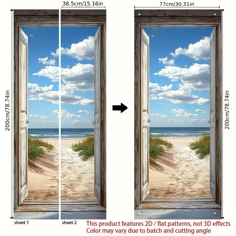Beach Door Mural Rustic Ocean View Door Sticker Seaside Path Home Decoration New