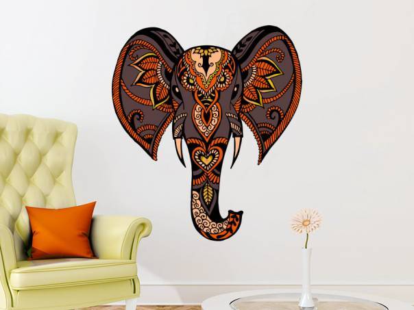 Wall Decal Elephant Full Color Ganesha Animals Boho Style Stickers Bohemian EN13
