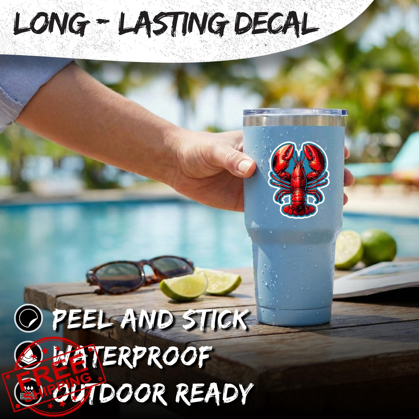Lobster Sticker 4in Crustacean Maine Seafood Waterproof Vinyl Decal