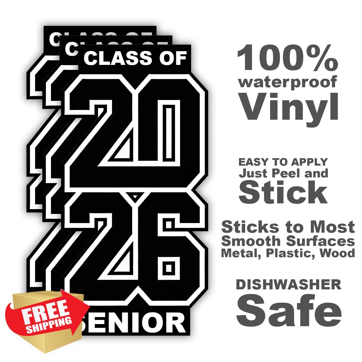 3 PCS Class of 2026 Stickers 3″ Vinyl Waterproof Black White Gift