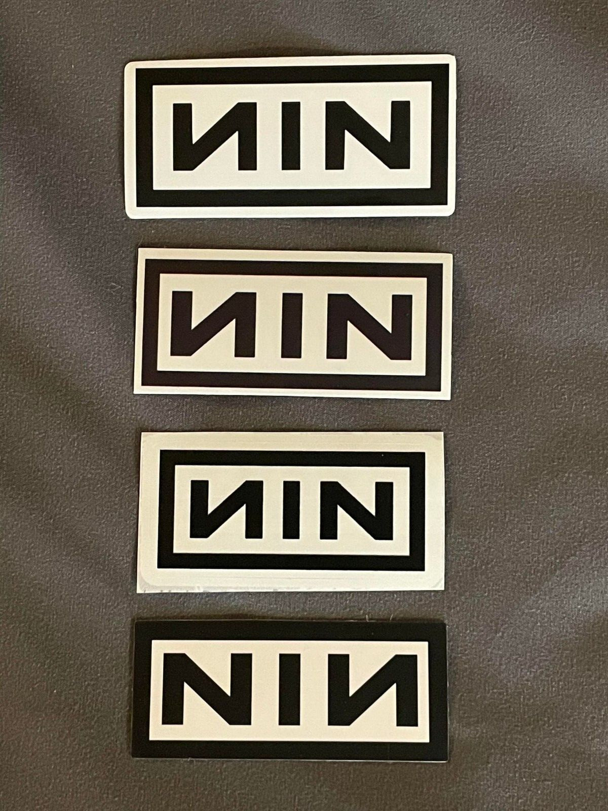 Lot of (4) NINE INCH NAILS 1 1/8″ to 3″ Band STICKERS White Black FAST! FREE!