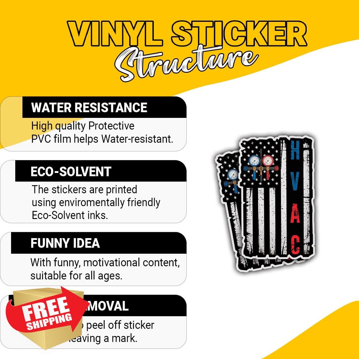 HVAC Tech American Flag Sticker, Skilled Trades Humor, 3 Inch Vinyl Decal