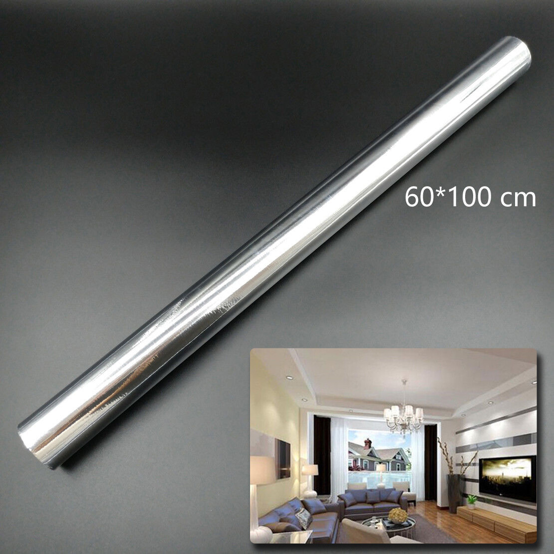 60x100cm DIY Foil Mirror Wall Decor Self-adhesive Wall Sticker Wall Window Decal