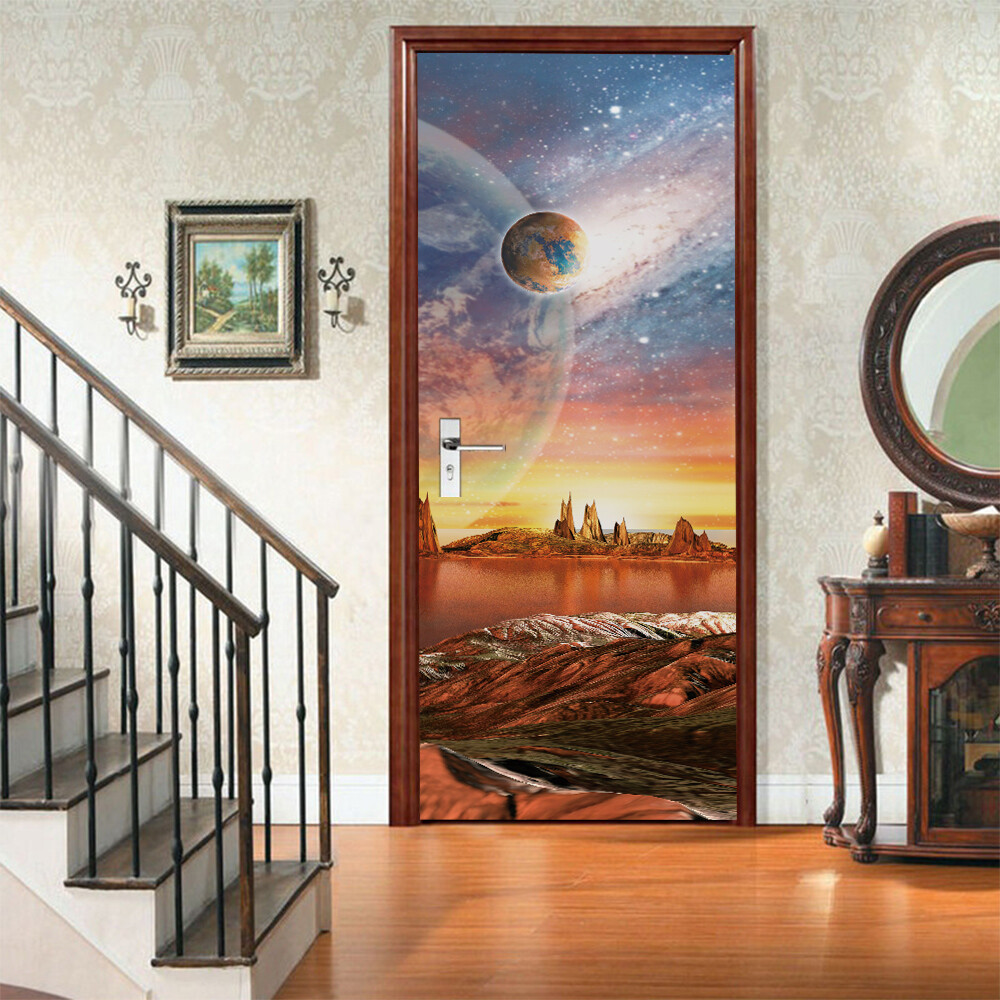 3D Wall Art Galaxy Stars Planet Door Sticker PVC Decal Self-adhesive Wrap Murals