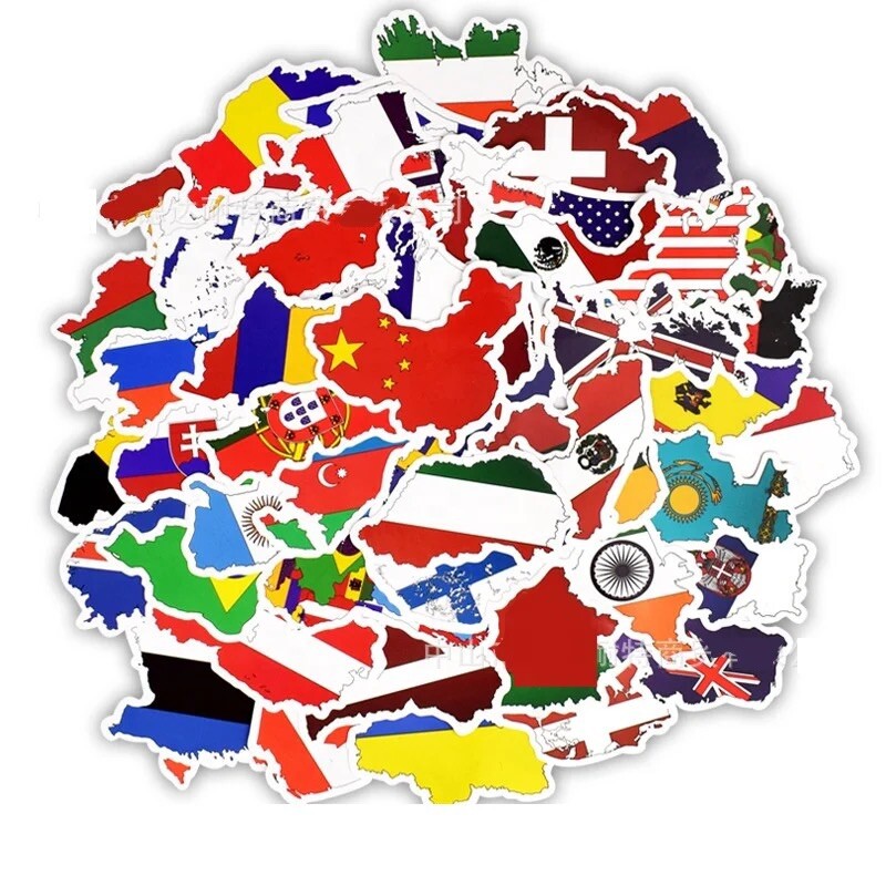 50 Country Shaped World National Flag Sticker Decals Yeti Laptop Free Shipping!