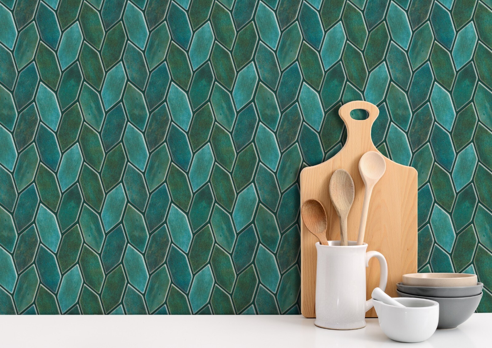 Emerald Peel and Stick Kitchen Backsplash | Kitchen Tiles | Pack of 10 Tiles