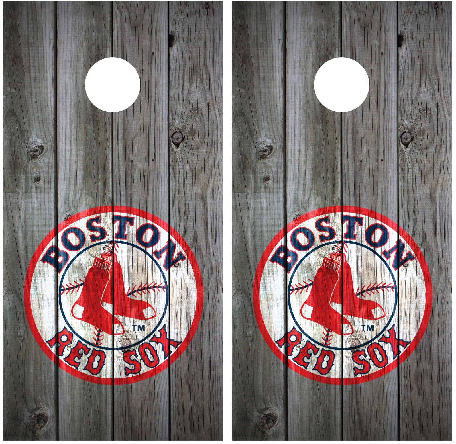 Boston Red Sox Distressed Wood (grey) Vintage Cornhole Board Wraps Decals Skins