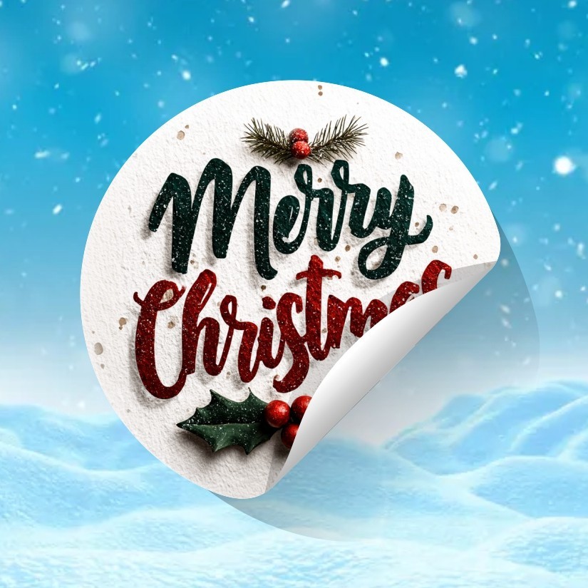 Merry Christmas Round Dot Stickers Set, 1.2″ & 1.5″